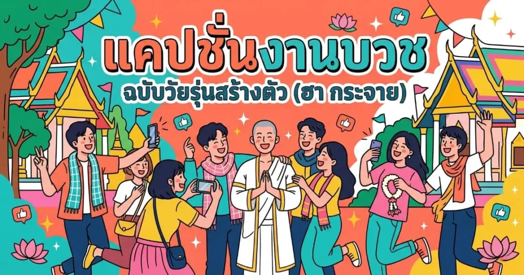 100 แคปชั่นงานบวชพระ %thyear% / %currentyear% กวน ๆ ฮา ๆ ซึ้ง ๆ