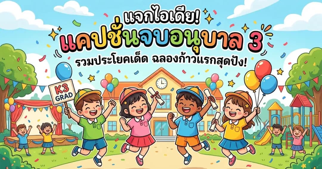 200 แคปชั่นจบอนุบาล 3 ปี %thyear% / %currentyear% น่ารัก ซึ้ง ครบ